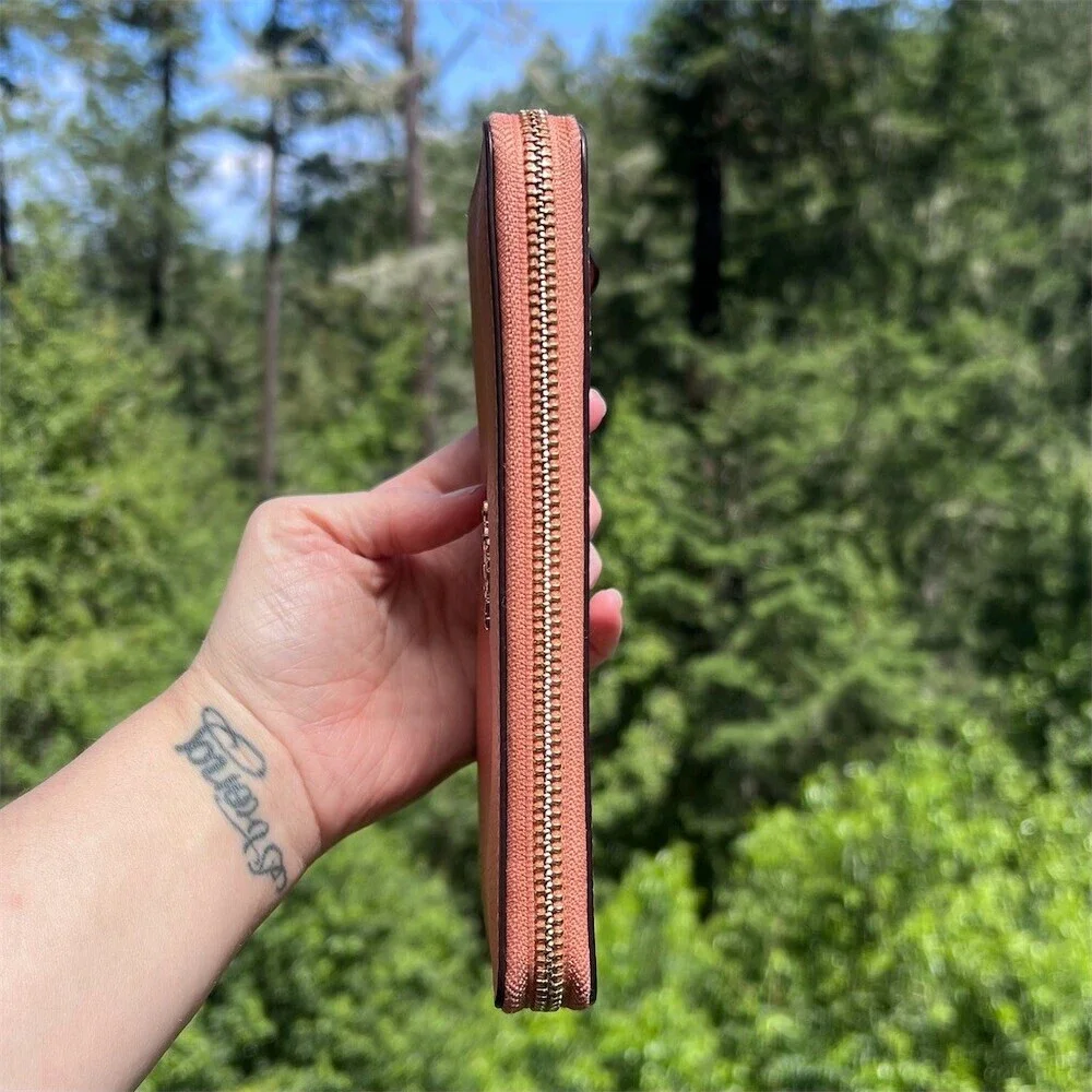 COACH Long Zip-Around Wallet Burnt Orange Pebble Leather Gold Hardware AUTHENTIC